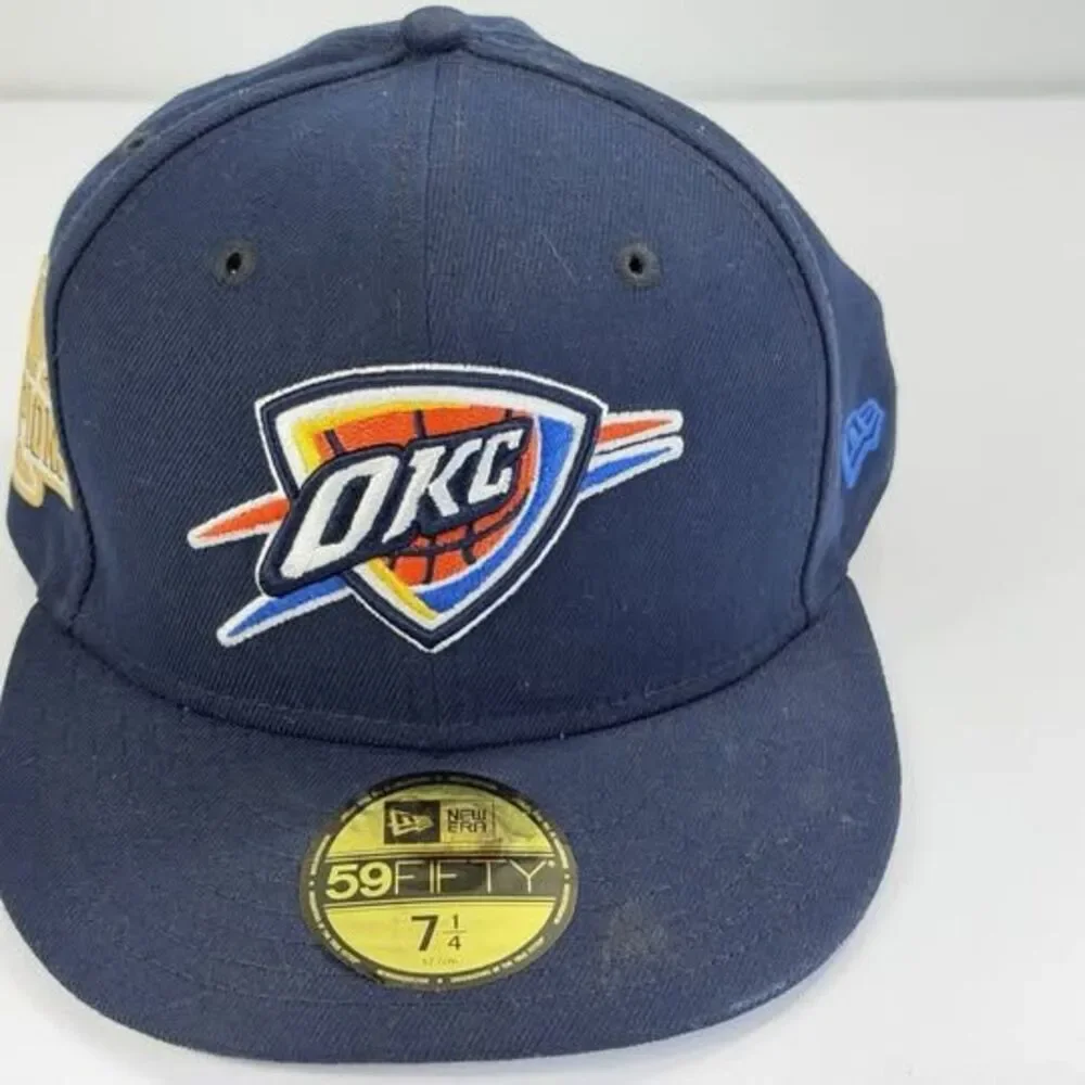 New Era 59FIFTY OKC Thunder NBA Champions Fitted Hat Size 7 1/4 – Navy Blue Cap